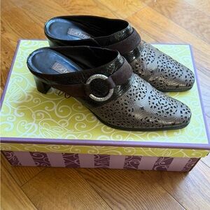 Brighton Talent Brown and Silver Leather Slip On Heeled Mules